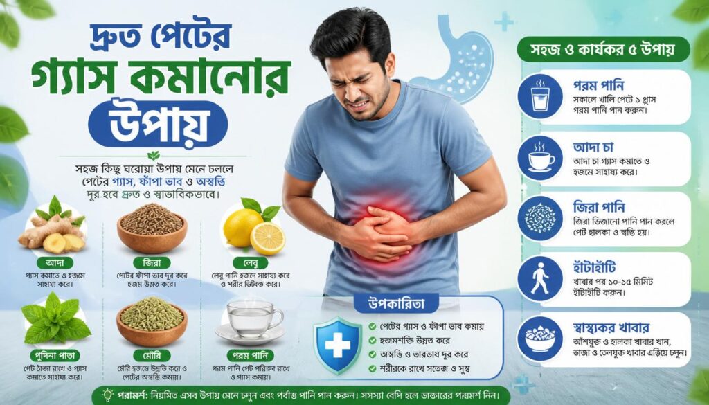 দ্রুত পেটের গ্যাস কমানোর উপায়